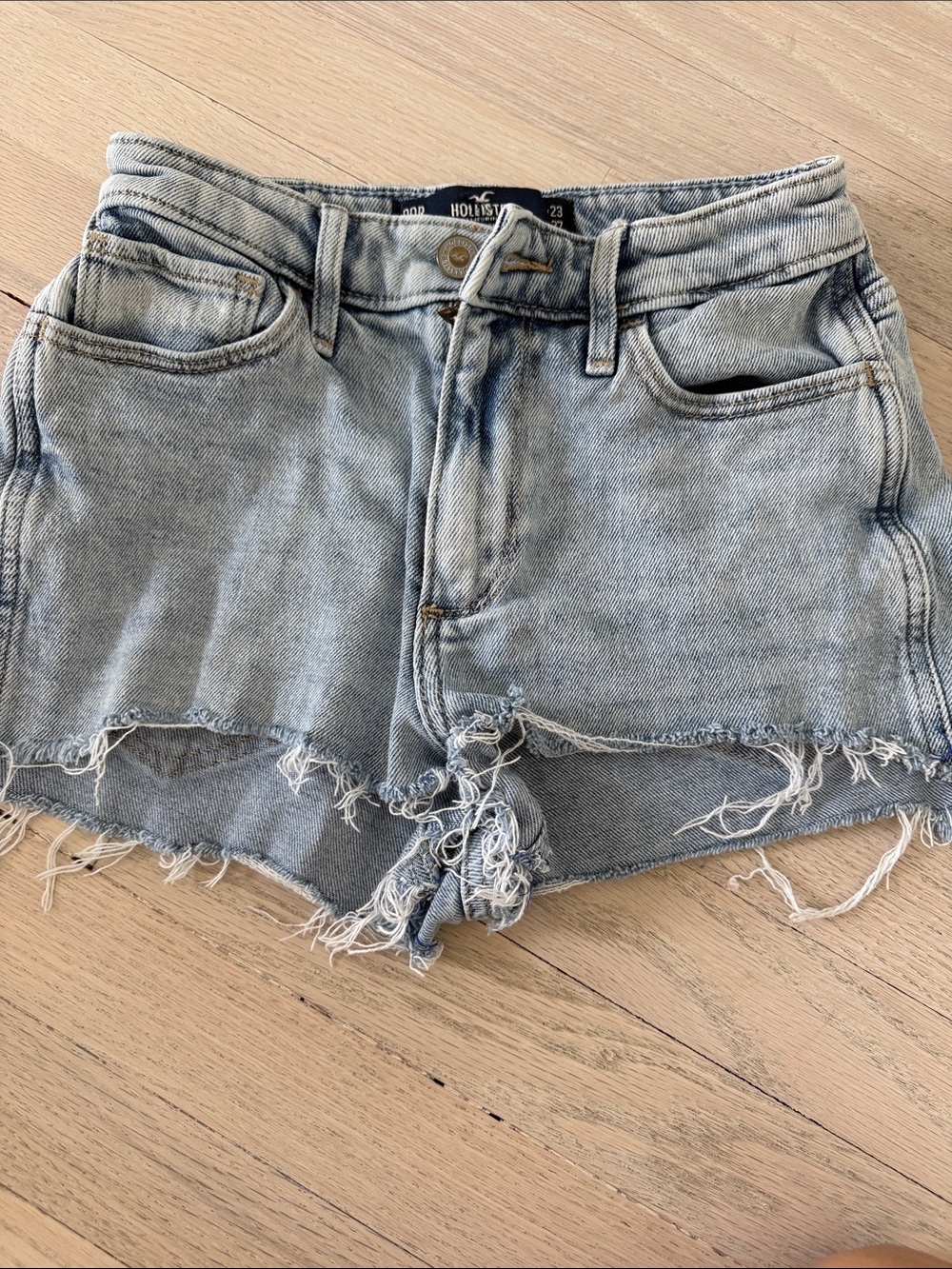 Hollister Light Blue Distressed High-Rise Denim Shorts